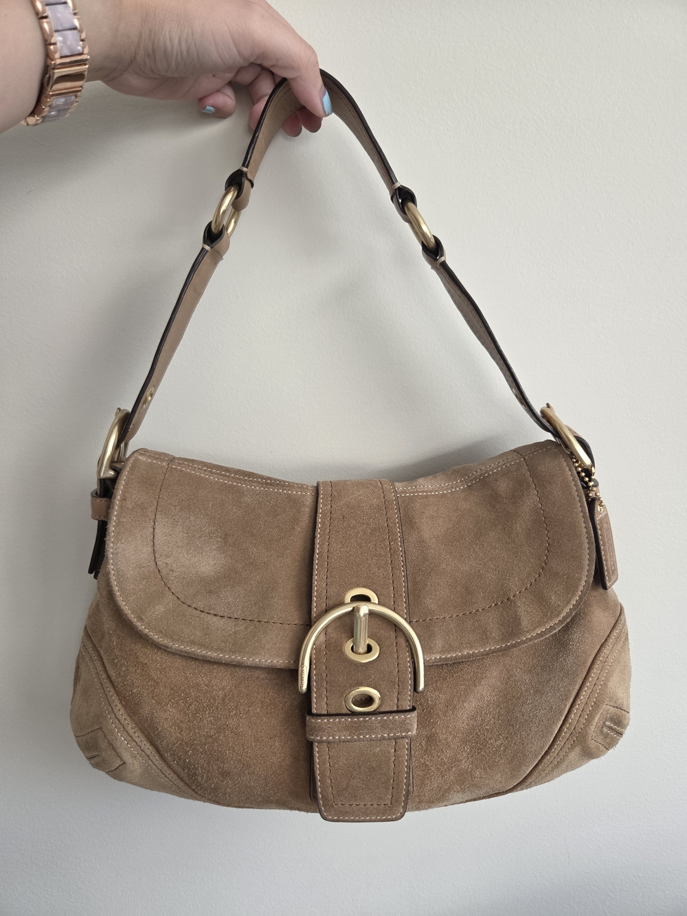 Coach Soho Buckle Flap Shoulder Bag - Brown Suede Leather (F10193)
